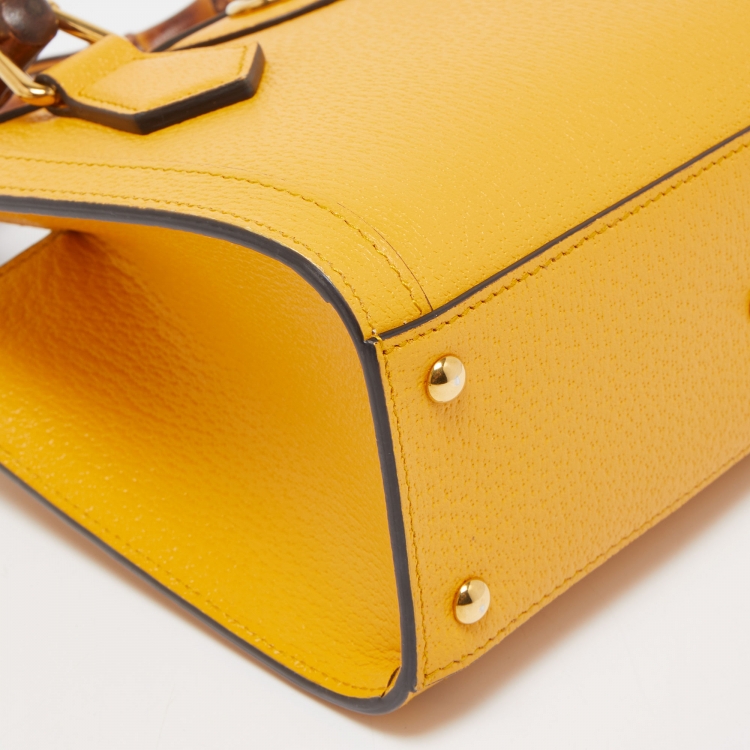 Pre Owned Gucci Mustard Leather Mini Diana Tote