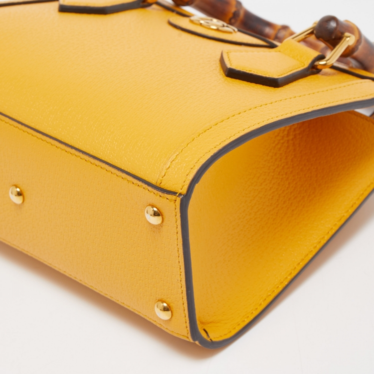 Pre Owned Gucci Mustard Leather Mini Diana Tote