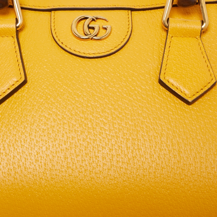 Pre Owned Gucci Mustard Leather Mini Diana Tote