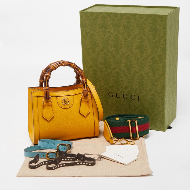 Pre Owned Gucci Mustard Leather Mini Diana Tote