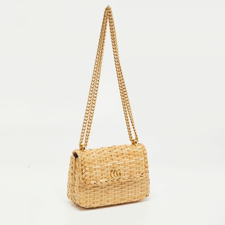 Pre Owned Gucci Beige Straw Wicker Cestino Shoulder Bag