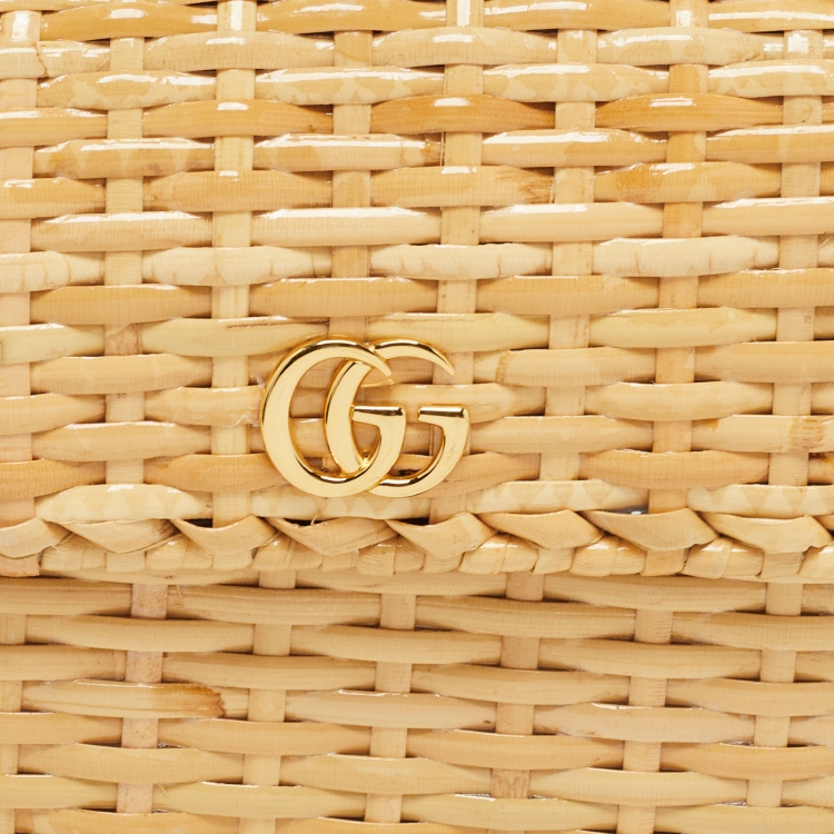 Pre Owned Gucci Beige Straw Wicker Cestino Shoulder Bag