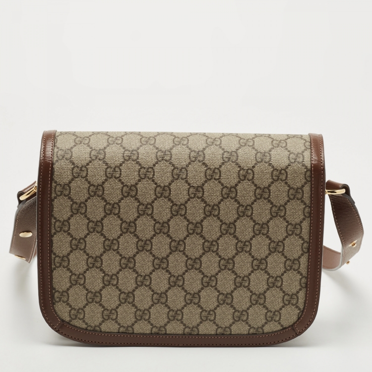 Pre Owned Gucci Beige/Brown GG Supreme Canvas and Leather 1955 Horsebit Shoulder Bag