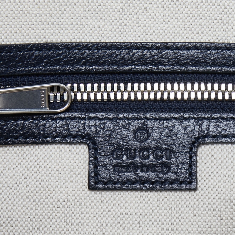 Pre Owned Gucci Navy Blue/White GG Supreme Canvas and Leather Small Ophidia Shoulder Bag