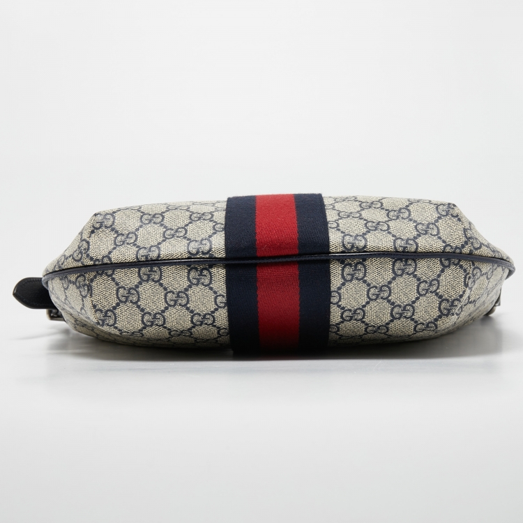 Pre Owned Gucci Navy Blue/White GG Supreme Canvas and Leather Small Ophidia Shoulder Bag