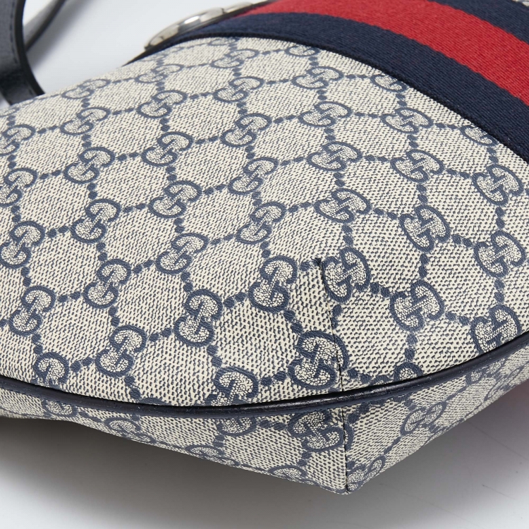 Pre Owned Gucci Navy Blue/White GG Supreme Canvas and Leather Small Ophidia Shoulder Bag