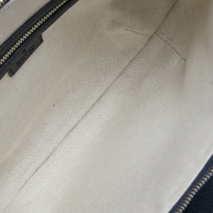 Pre Owned Gucci Navy Blue/White GG Supreme Canvas and Leather Small Ophidia Shoulder Bag
