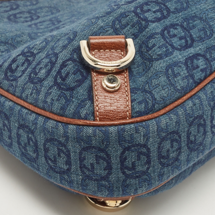 Pre Owned Gucci Denim Abbey Medium D-Ring Hobo Bag