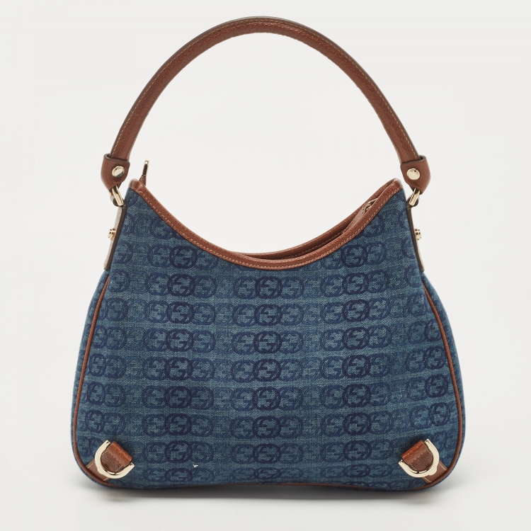 Pre Owned Gucci Denim Abbey Medium D-Ring Hobo Bag