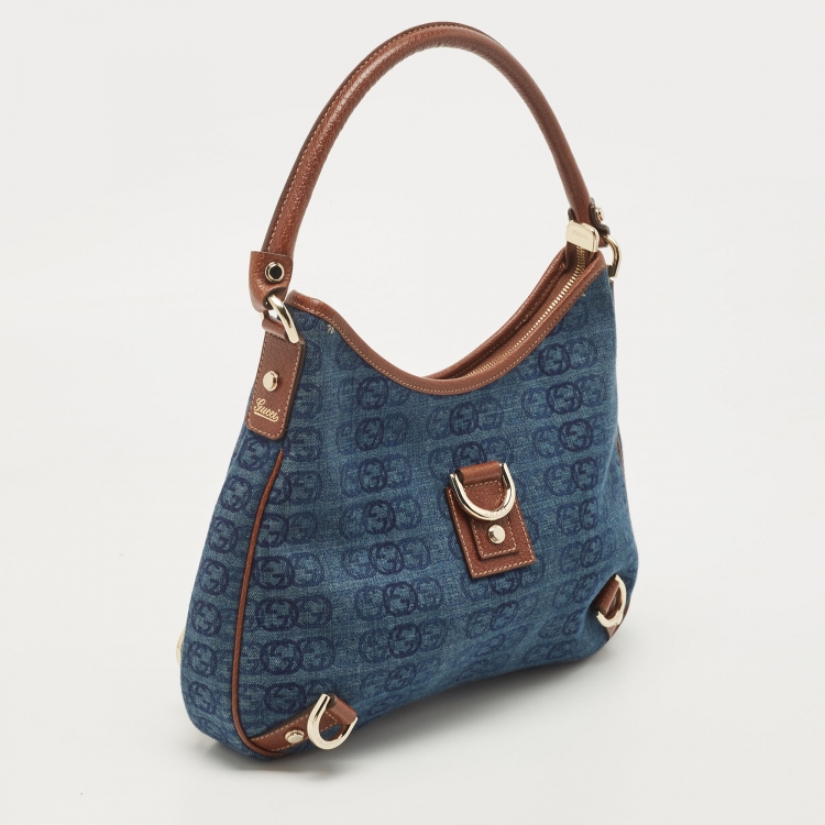 Pre Owned Gucci Denim Abbey Medium D-Ring Hobo Bag