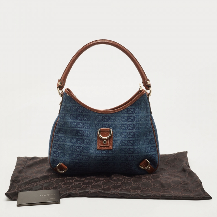 Pre Owned Gucci Denim Abbey Medium D-Ring Hobo Bag