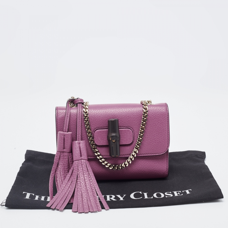 مملوكة مسبقًا Gucci Magenta Leather Miss Bamboo Tassel Chain Bag