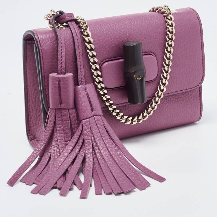 مملوكة مسبقًا Gucci Magenta Leather Miss Bamboo Tassel Chain Bag