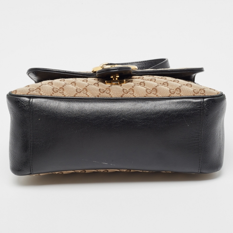 Pre Owned Gucci Black/Beige Matelasse GG Canvas and Leather Small GG Marmont Top Handle Bag