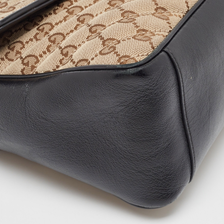 Pre Owned Gucci Black/Beige Matelasse GG Canvas and Leather Small GG Marmont Top Handle Bag