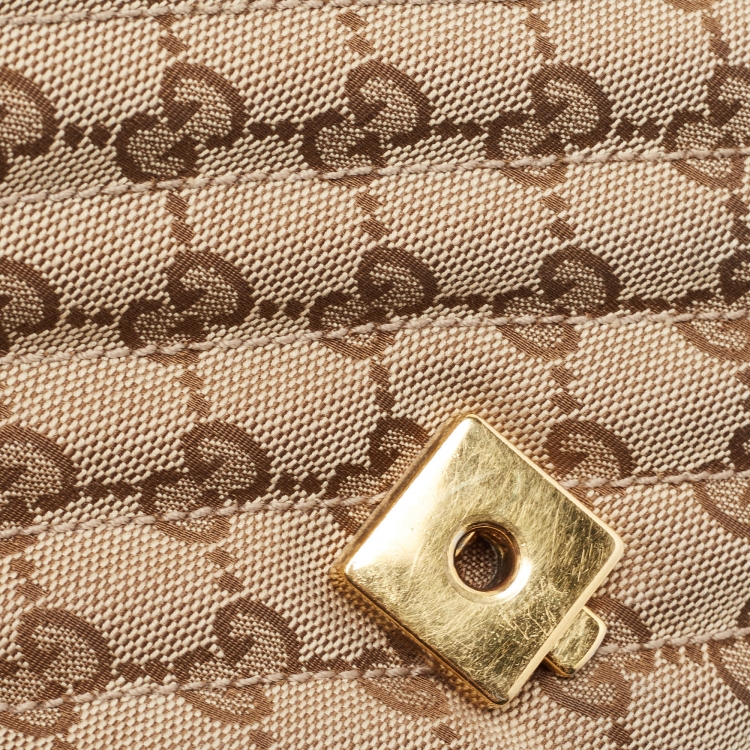Pre Owned Gucci Black/Beige Matelasse GG Canvas and Leather Small GG Marmont Top Handle Bag