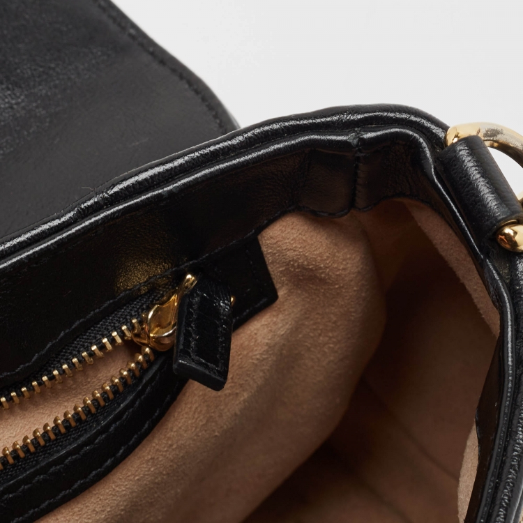 Pre Owned Gucci Black/Beige Matelasse GG Canvas and Leather Small GG Marmont Top Handle Bag