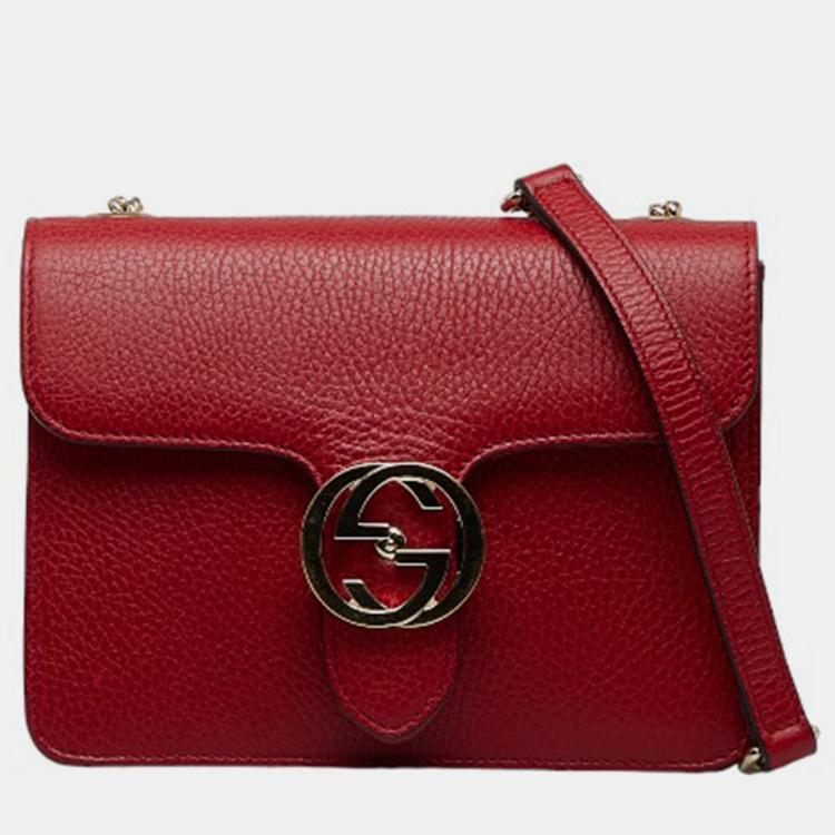 Gucci Red Leather Small Dollar Interlocking Chain Bag