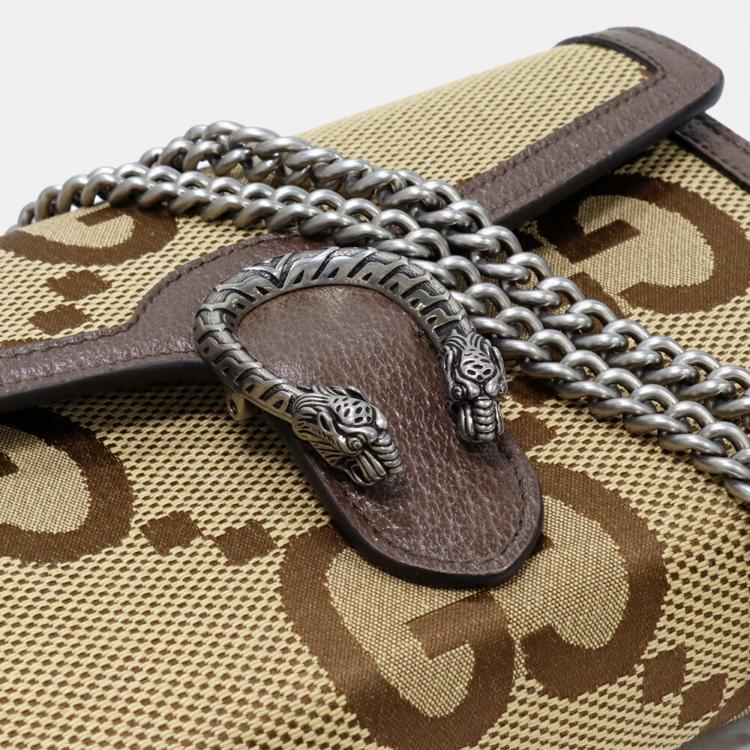 Gucci Dionysus Chain Wallet Jumbo GG Canvas Small Brown