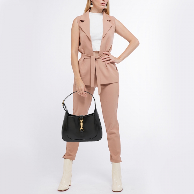 Pre Owned Gucci Black Leather Small Jackie 1961 Hobo