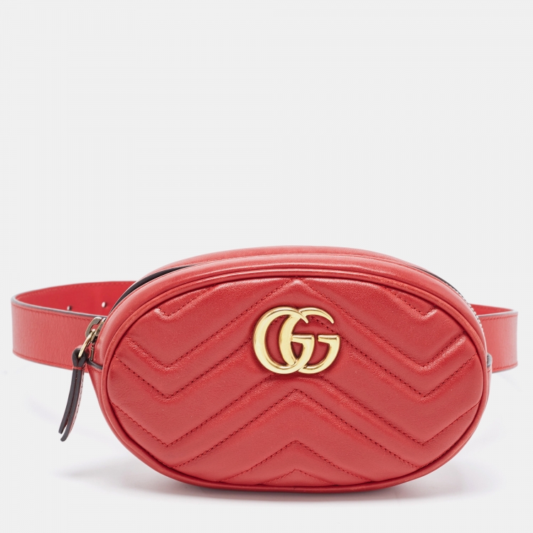 Gucci Red Matelassé Leather GG Marmont Belt Bag Gucci