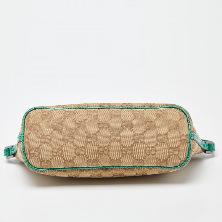 مملوكة مسبقًا Gucci Beige/Green GG Canvas and Leather Pochette Bag