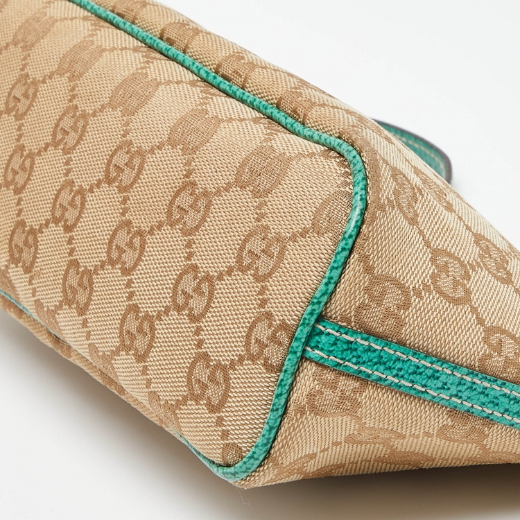 مملوكة مسبقًا Gucci Beige/Green GG Canvas and Leather Pochette Bag