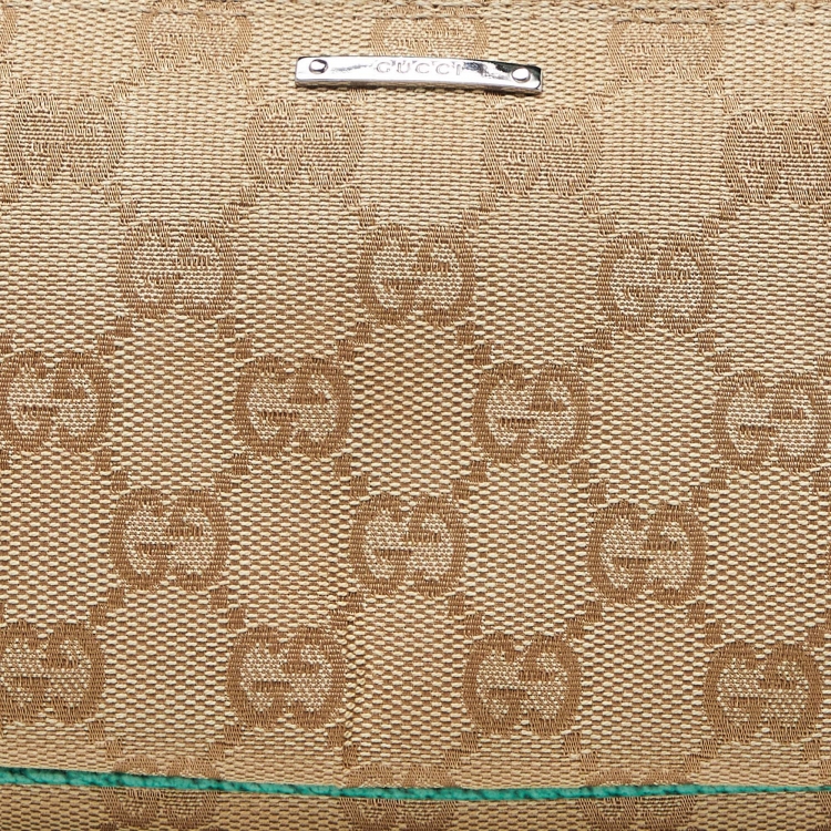 مملوكة مسبقًا Gucci Beige/Green GG Canvas and Leather Pochette Bag