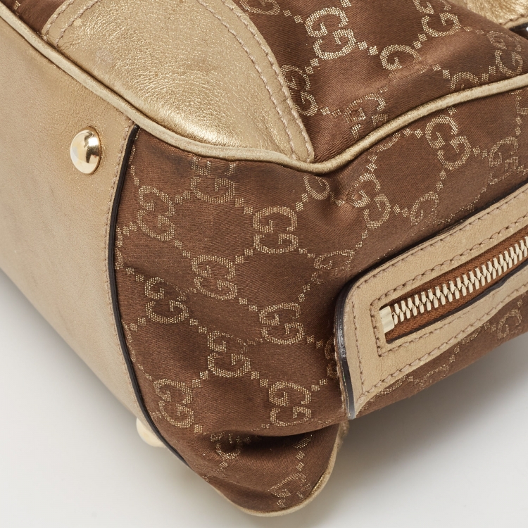 Pre Owned Gucci Gold/Brown GG Fabric and Leather Princy Boston Bag