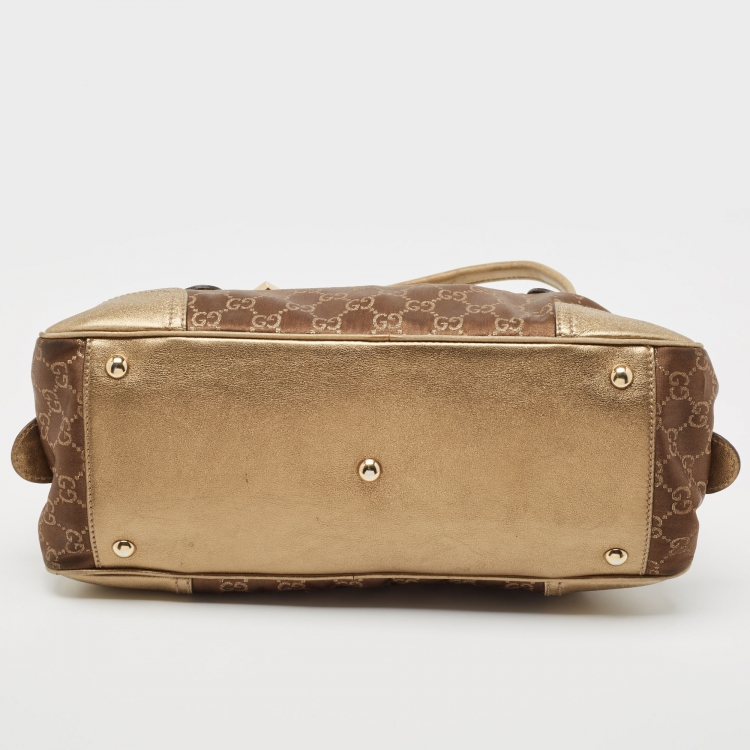 Pre Owned Gucci Gold/Brown GG Fabric and Leather Princy Boston Bag