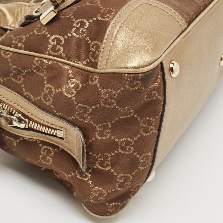 Pre Owned Gucci Gold/Brown GG Fabric and Leather Princy Boston Bag