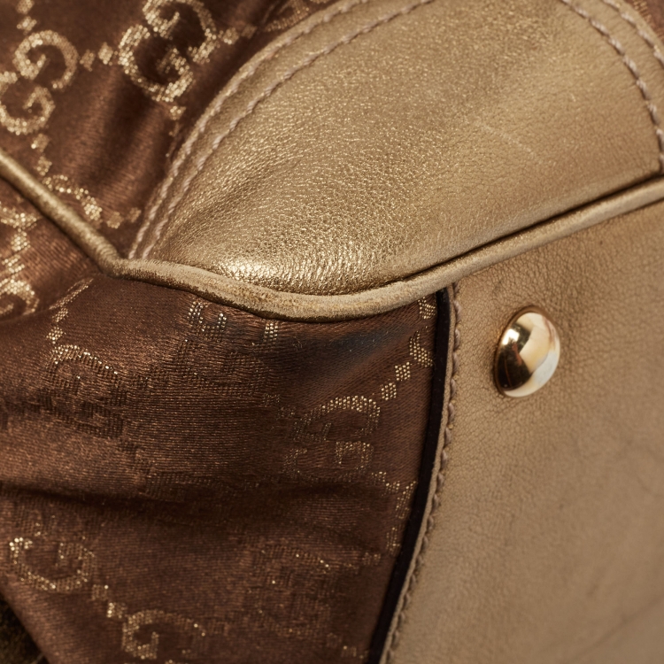 Pre Owned Gucci Gold/Brown GG Fabric and Leather Princy Boston Bag