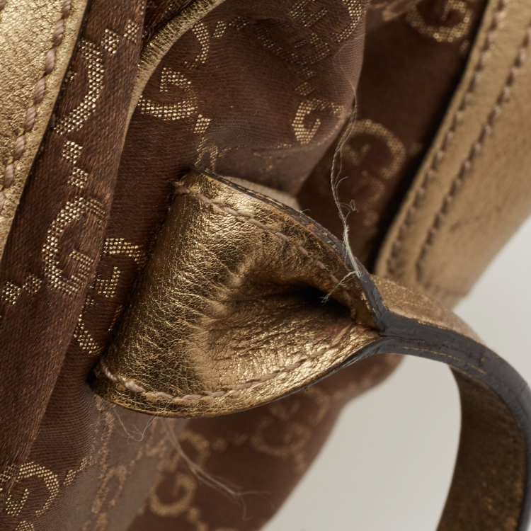 Pre Owned Gucci Gold/Brown GG Fabric and Leather Princy Boston Bag