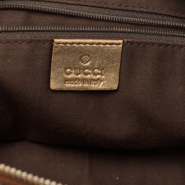 Pre Owned Gucci Gold/Brown GG Fabric and Leather Princy Boston Bag