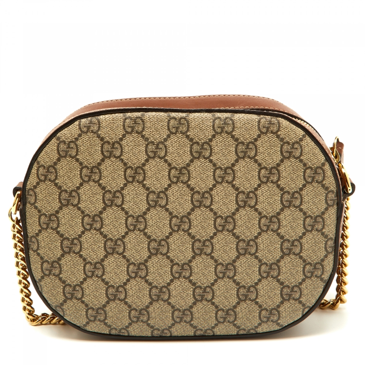 Pre Owned Gucci Beige GG Supreme Canvas and Leather Bee Embellishment Camera Crossbody Bag