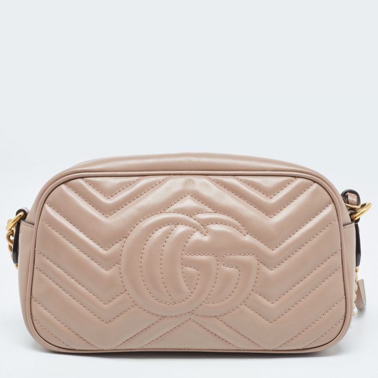Pre Owned Gucci Beige Matelasse Leather Small GG Marmont Shoulder Bag