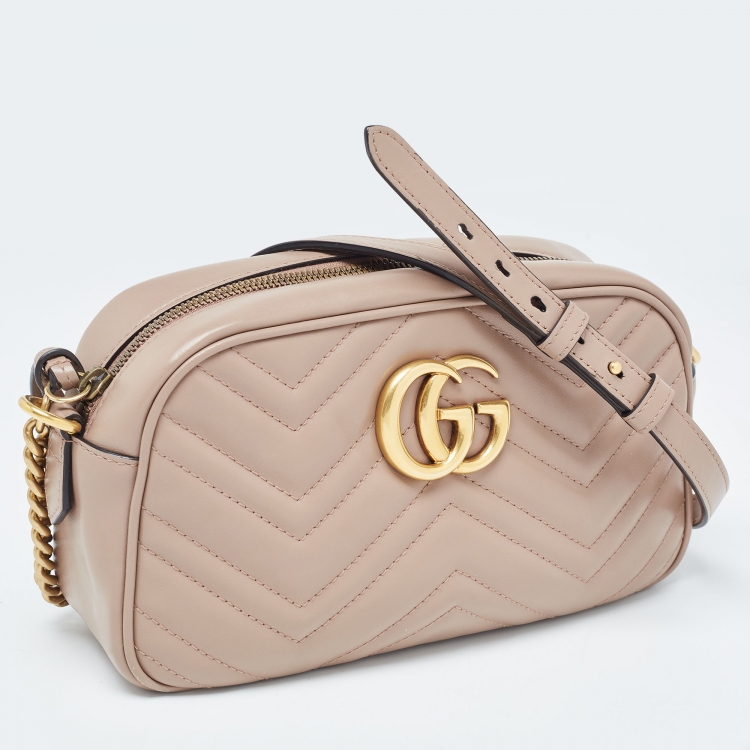 Pre Owned Gucci Beige Matelasse Leather Small GG Marmont Shoulder Bag