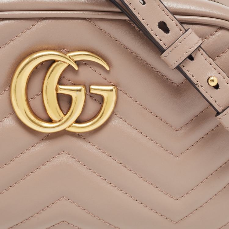 Pre Owned Gucci Beige Matelasse Leather Small GG Marmont Shoulder Bag