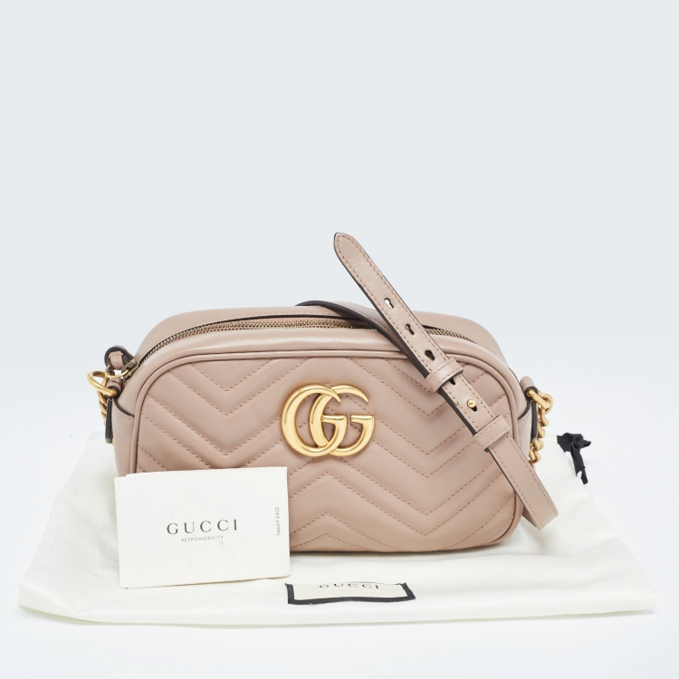 Pre Owned Gucci Beige Matelasse Leather Small GG Marmont Shoulder Bag