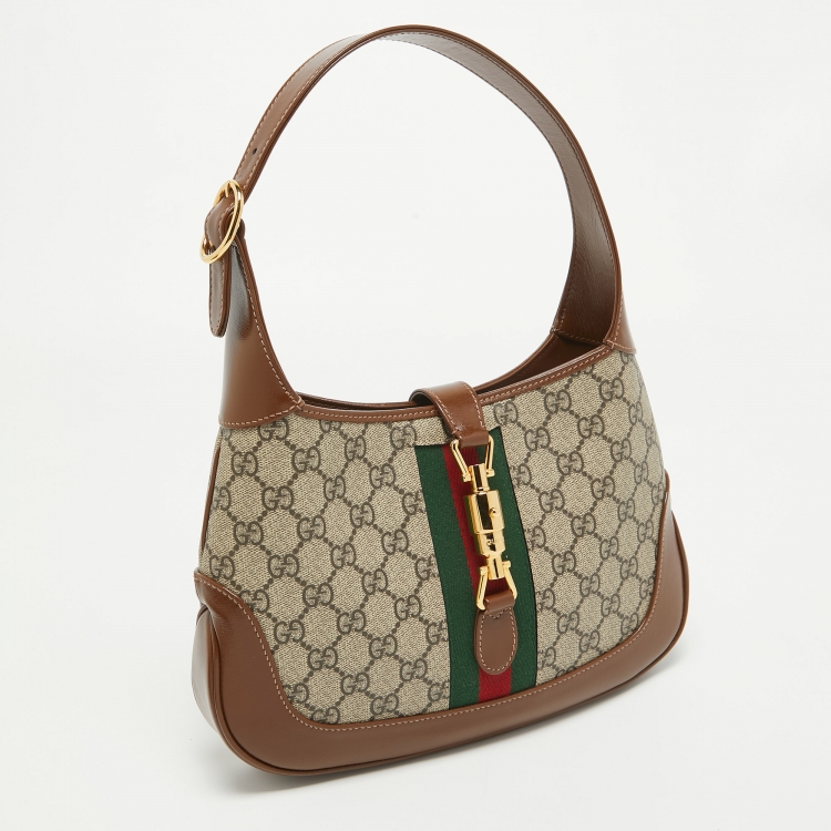 Pre Owned Gucci Brown/Beige GG Supreme Canvas and Leather Small  Jackie 1961 Hobo