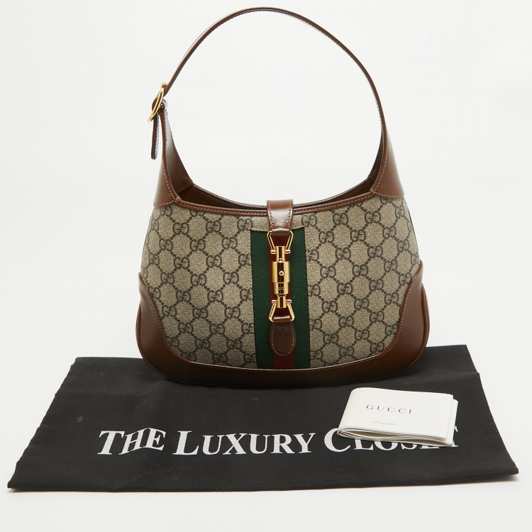 Pre Owned Gucci Brown/Beige GG Supreme Canvas and Leather Small  Jackie 1961 Hobo