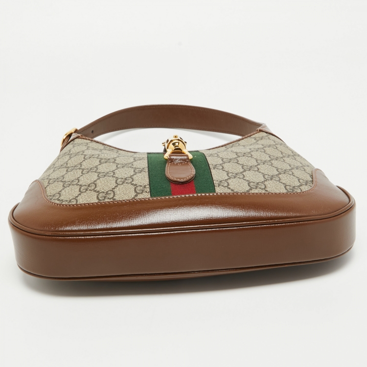 Pre Owned Gucci Brown/Beige GG Supreme Canvas and Leather Small  Jackie 1961 Hobo