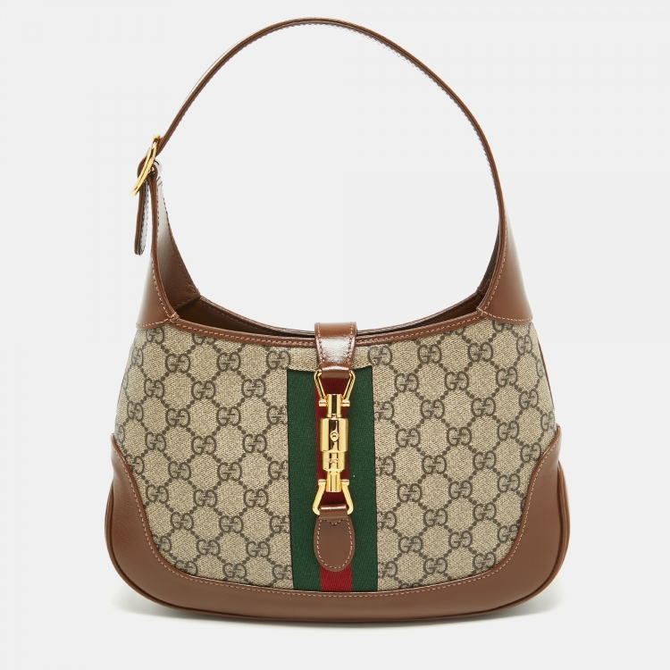 Pre Owned Gucci Brown/Beige GG Supreme Canvas and Leather Small  Jackie 1961 Hobo