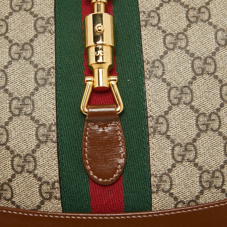 Pre Owned Gucci Brown/Beige GG Supreme Canvas and Leather Small  Jackie 1961 Hobo