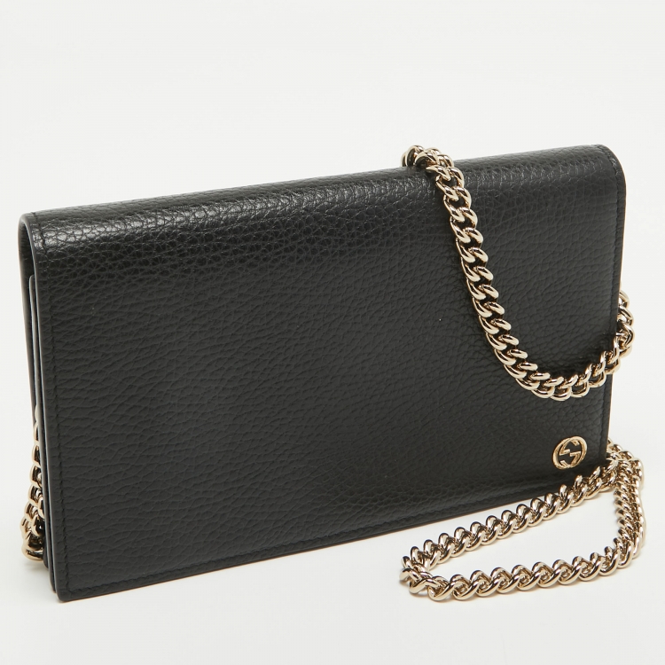 Pre Owned Gucci Black Leather Betty Wallet on Chain 