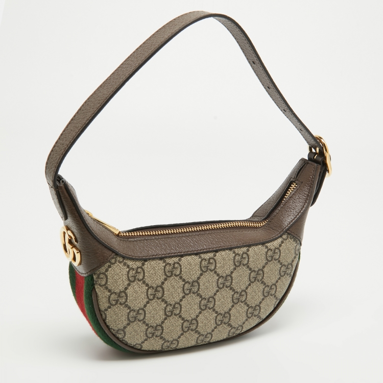Pre Owned Gucci Beige/Brown GG Supreme Canvas and Leather Mini Ophidia Bag 