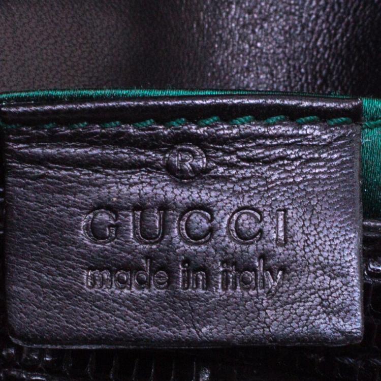 Pre Owned Gucci Black Fur Lizard Trim Crystal Embellished Wristlet Clutch