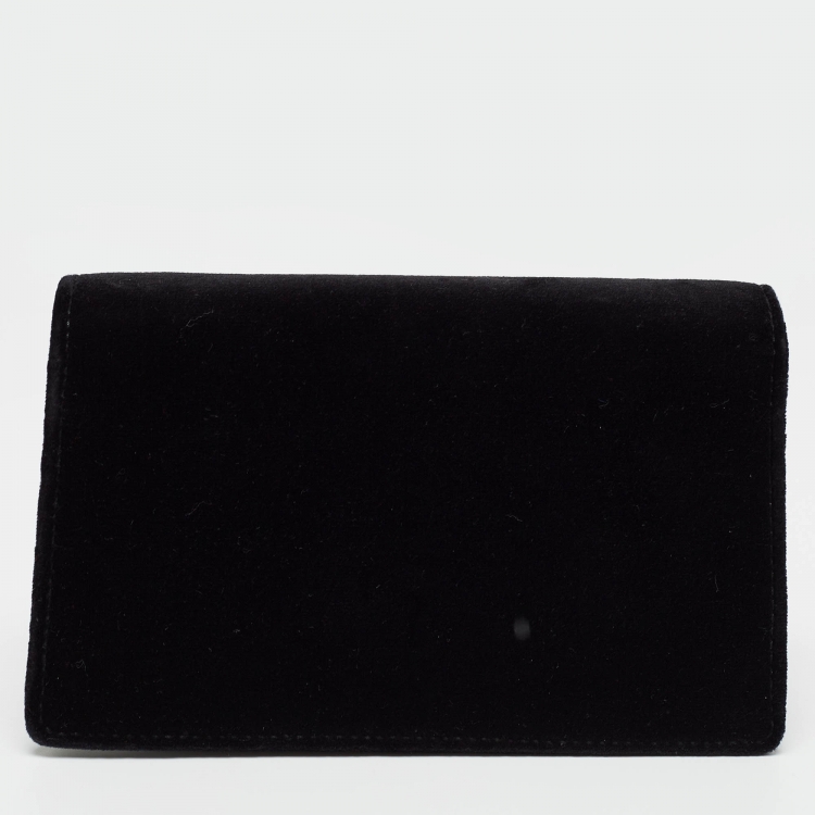 Pre Owned Gucci Black Leather and Velvet Super Mini Dionysus Crystals Chain Bag