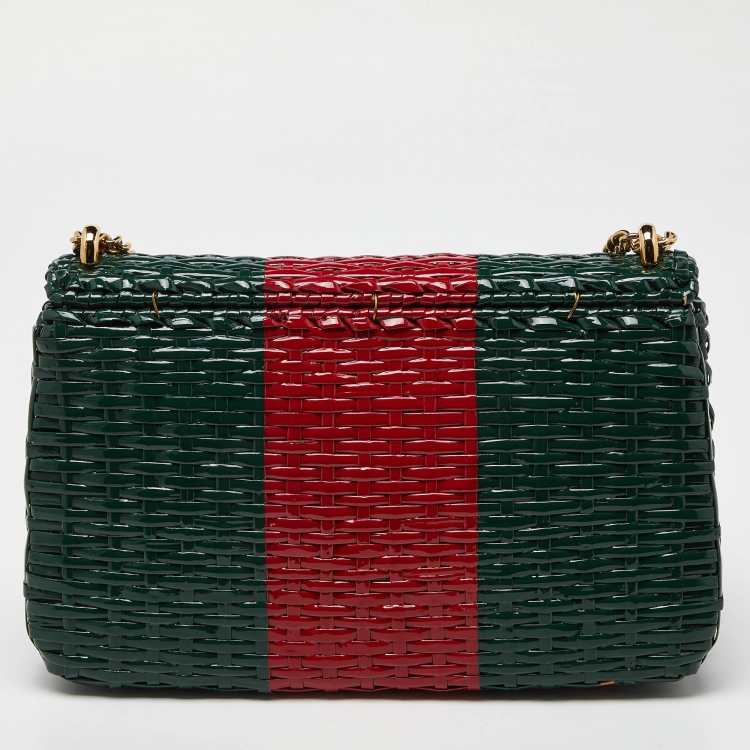 Pre Owned Gucci Green/Red Glazed Wicker Small Cestino Shoulder Bag