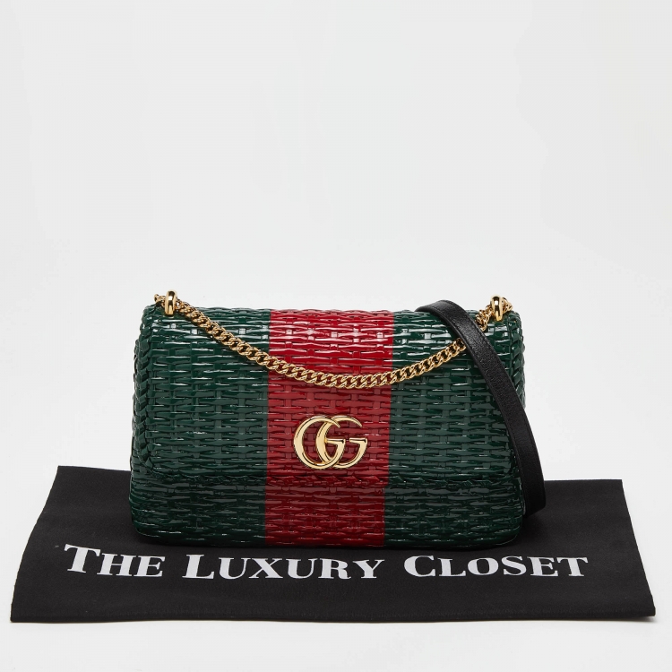 Pre Owned Gucci Green/Red Glazed Wicker Small Cestino Shoulder Bag